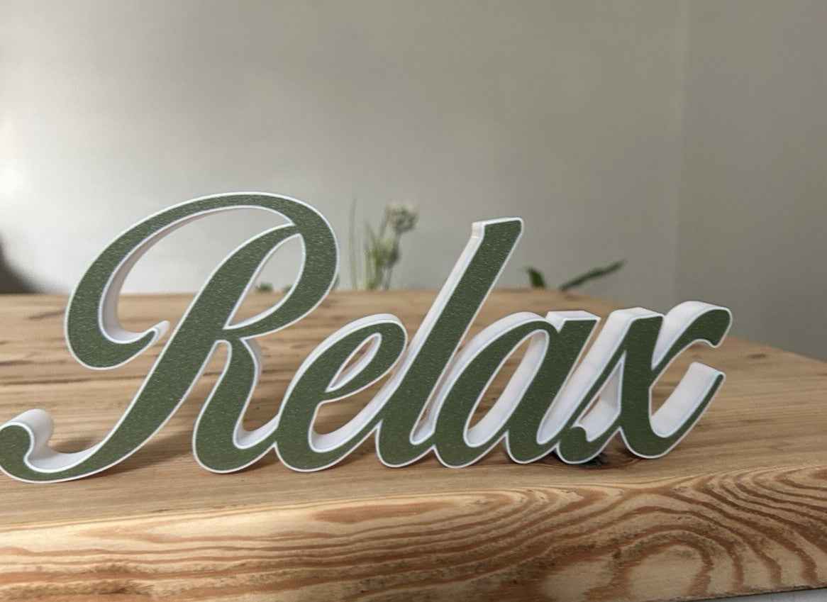 Relax Grey and White Sign Decoration Freestanding Word ornament Home New Gift