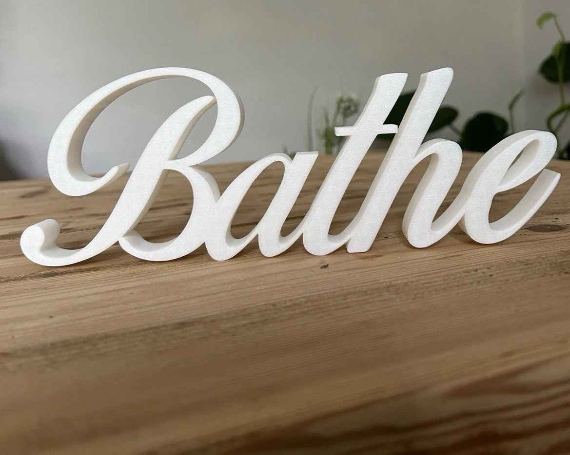 White BATHE Sign Word Letters freestanding Bathroom  Ornament or Wall Decoration