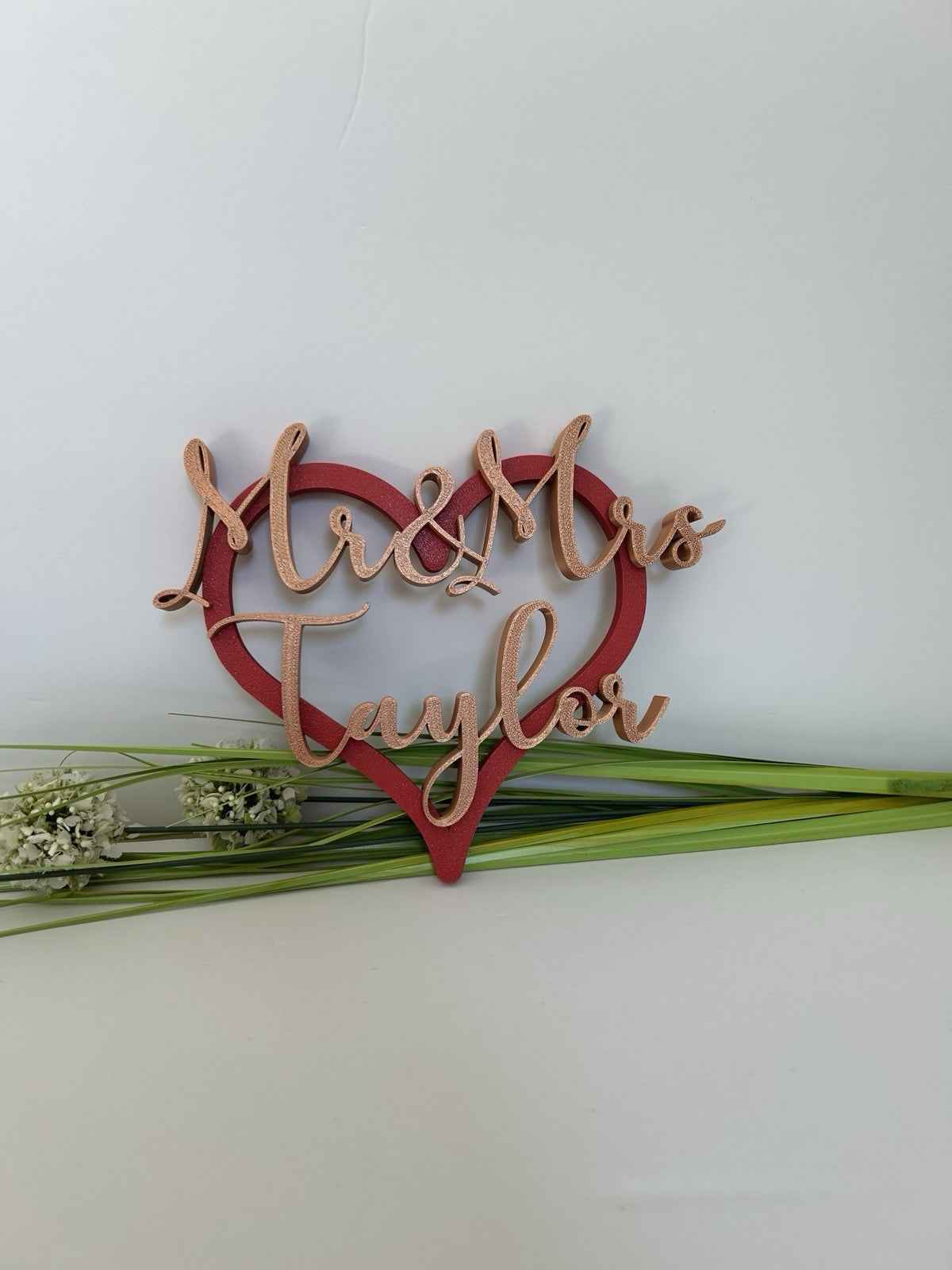 Personalised Wedding Present Gift Mr & Mrs Heart with Names Bride Groom