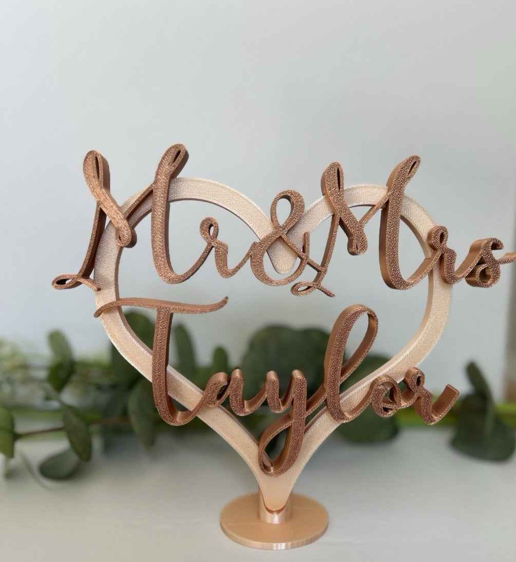Personalised Wedding Present Gift Mr & Mrs Heart with Names Bride Groom