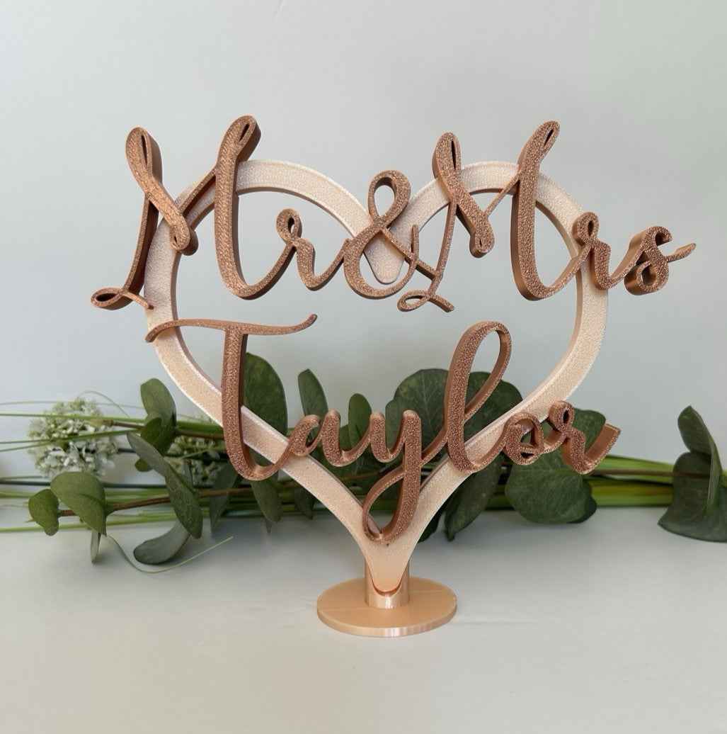 Personalised Wedding Present Gift Mr & Mrs Heart with Names Bride Groom