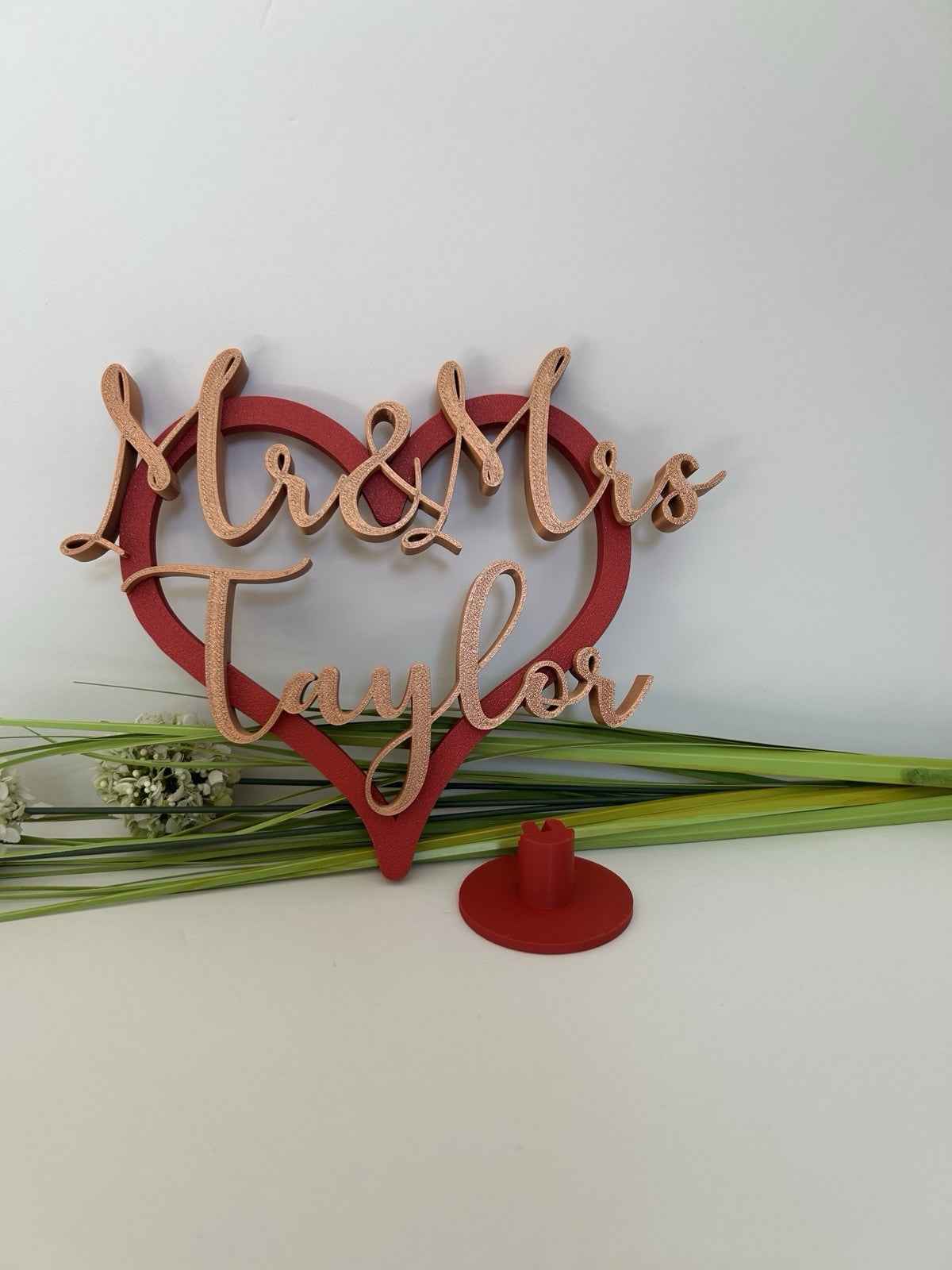 Personalised Wedding Present Gift Mr & Mrs Heart with Names Bride Groom