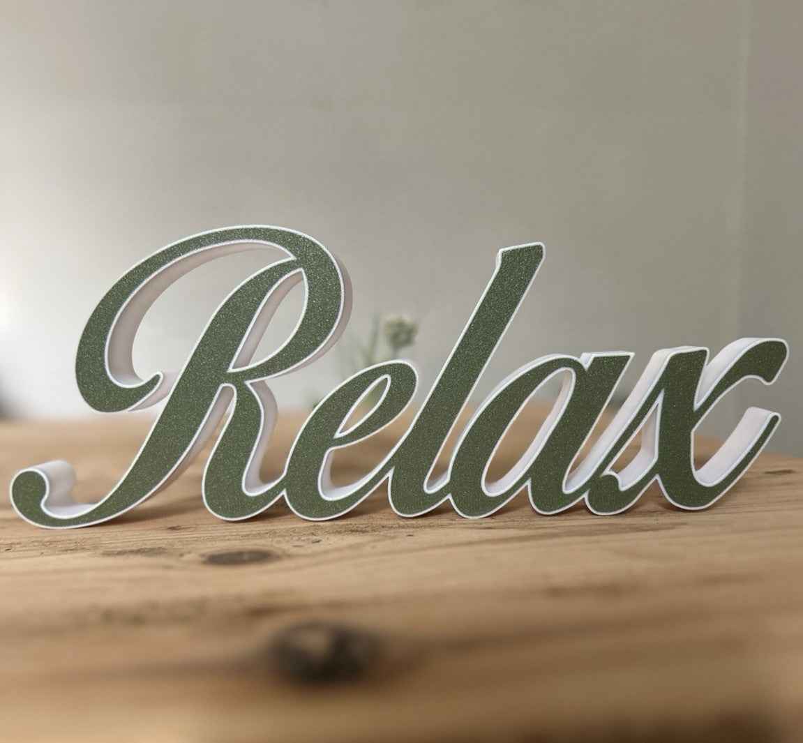 Relax Grey and White Sign Decoration Freestanding Word ornament Home New Gift