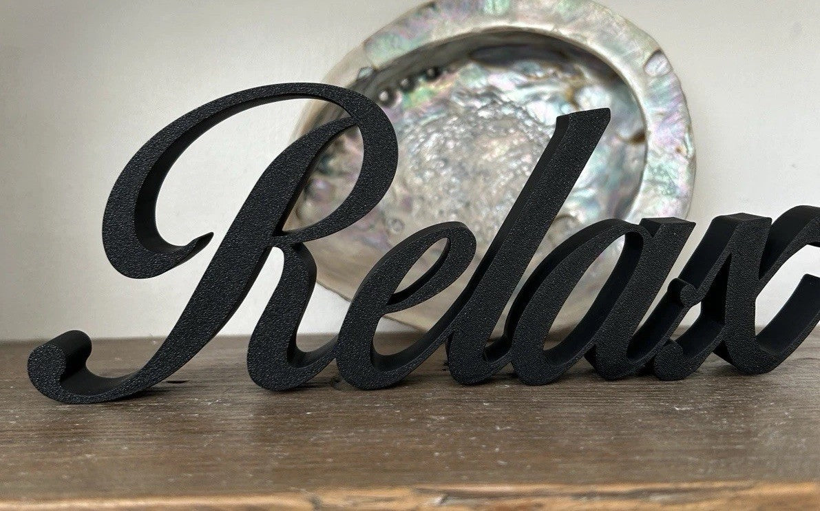 White Relax Word Ornament Sign Various Colours Gift Decoration Freestanding - Poppy Kate Designs