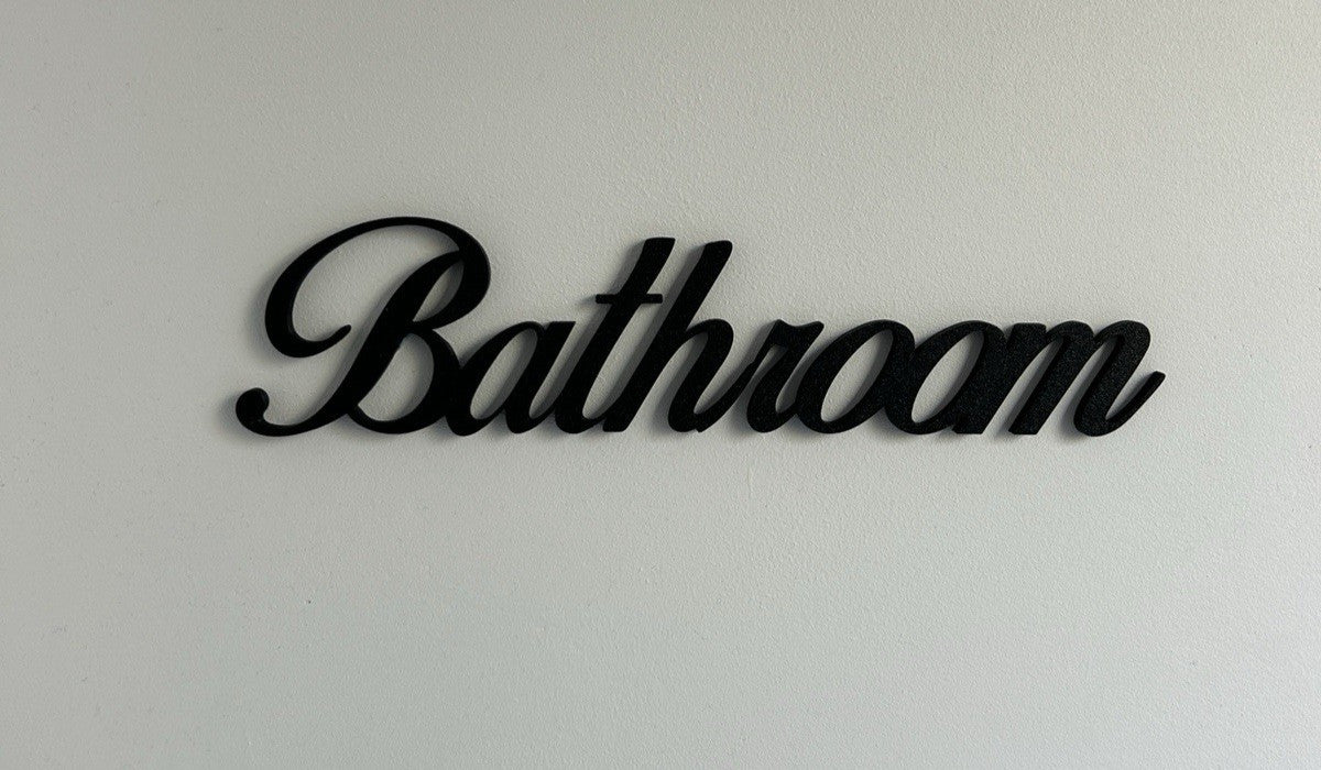 Black Bathroom Wall Sign Door Letters Wall Plaque White Wall New Home Decoration - Poppy Kate Designs