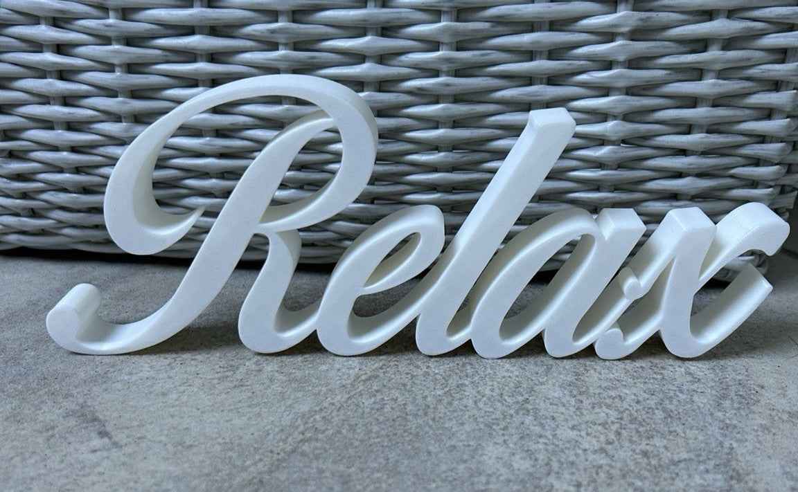 White Relax Sign Gift New Home Decoration Freestanding Ornament or Wall Sign