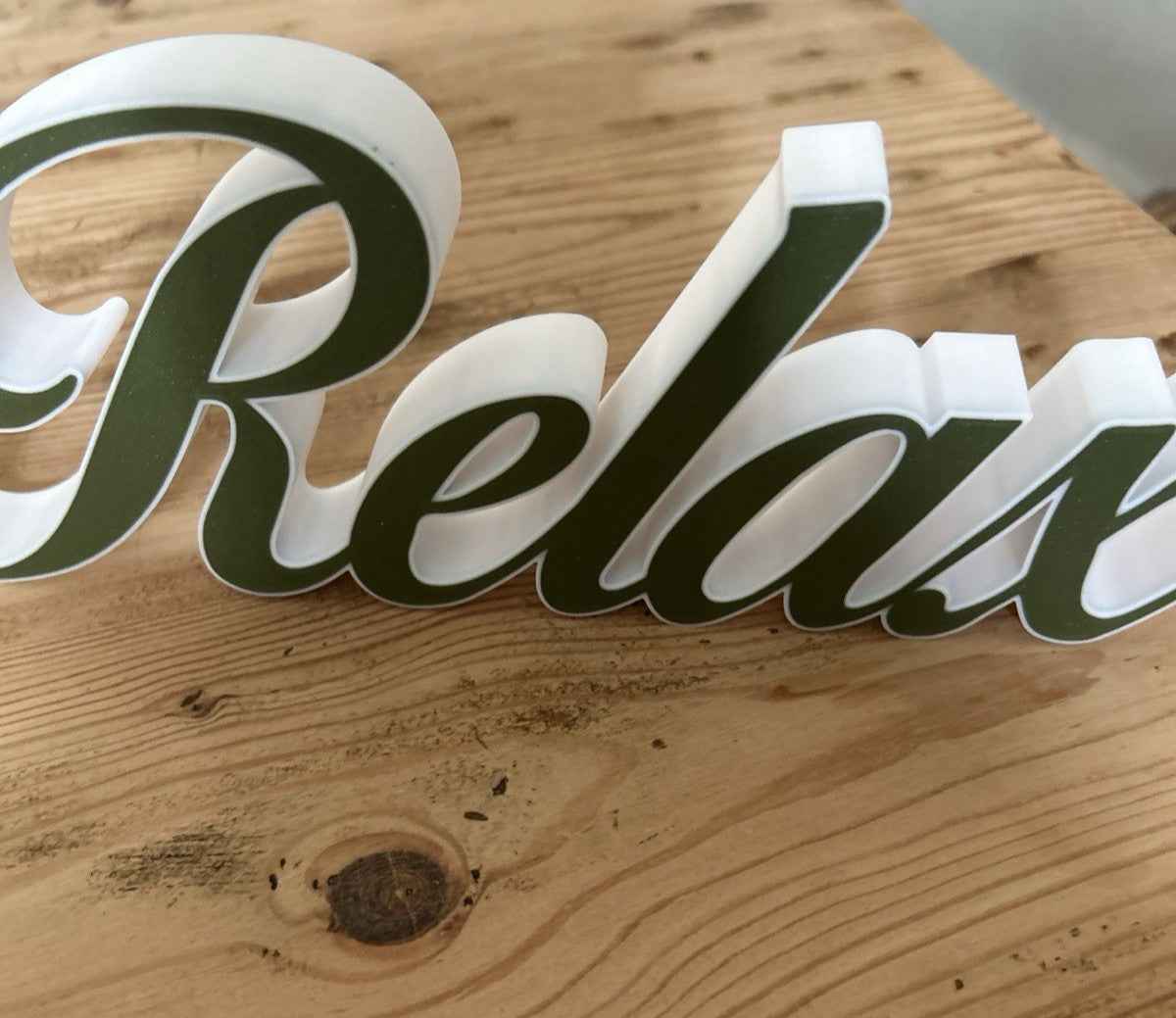 Relax Grey and White Sign Decoration Freestanding Word ornament Home New Gift