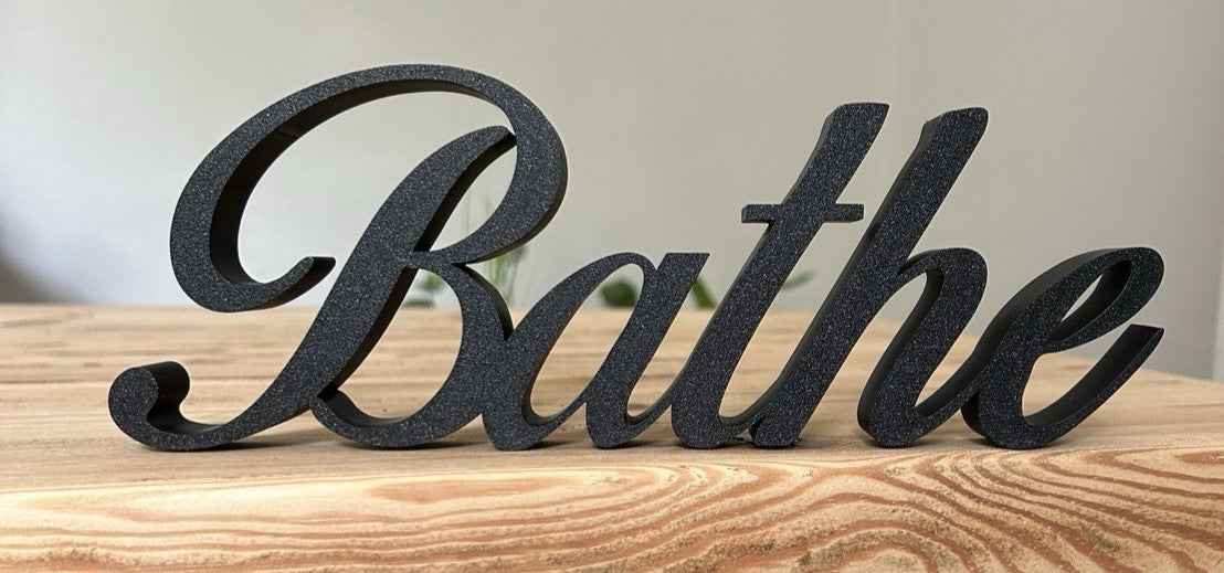 Black BATHE Sign Word Letters freestanding Bathroom Ornament or Wall Decoration