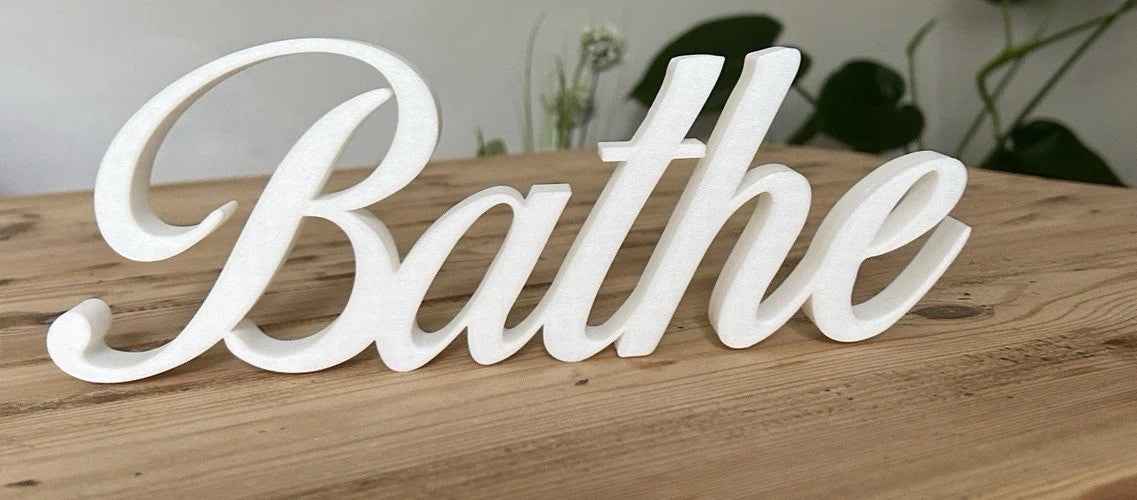 White BATHE Sign Word Letters freestanding Bathroom  Ornament or Wall Decoration