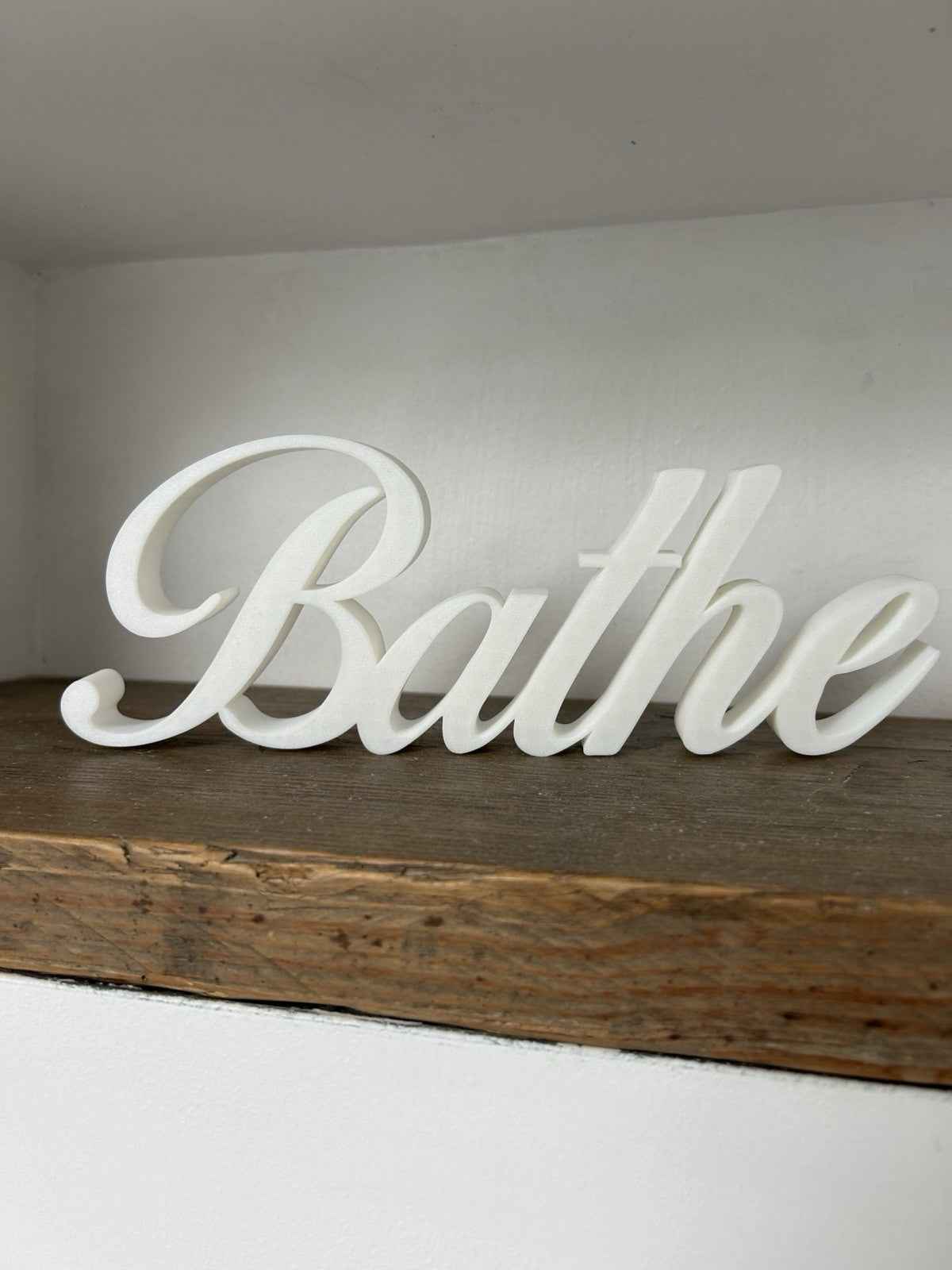 White BATHE Sign Word Letters freestanding Bathroom  Ornament or Wall Decoration