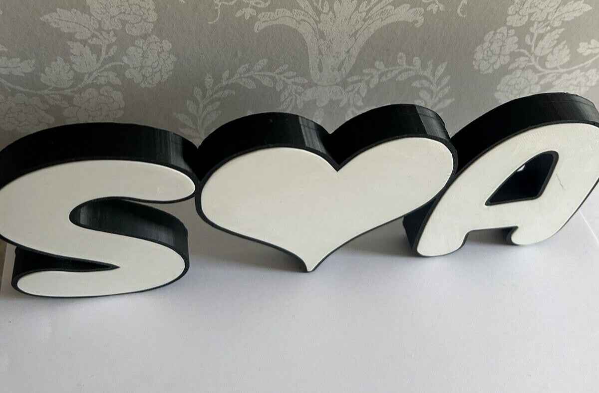 Personalised Love Heart Gift Freestanding Name Initals Present Custom Made Sign