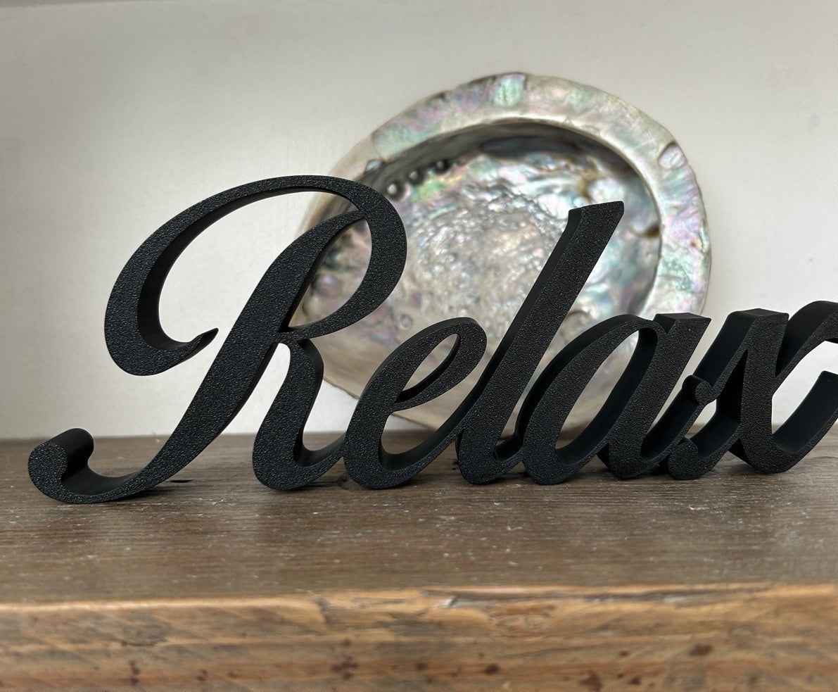 Relax Sign Beige Stone Taupe Word Letters Gift New Room Decoration Freestanding