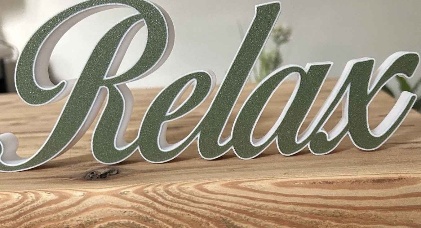 Relax Grey and White Sign Decoration Freestanding Word ornament Home New Gift