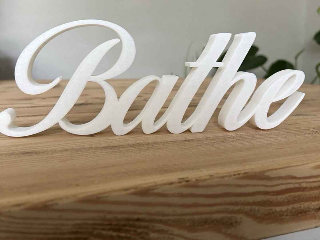White BATHE Sign Word Letters freestanding Bathroom  Ornament or Wall Decoration
