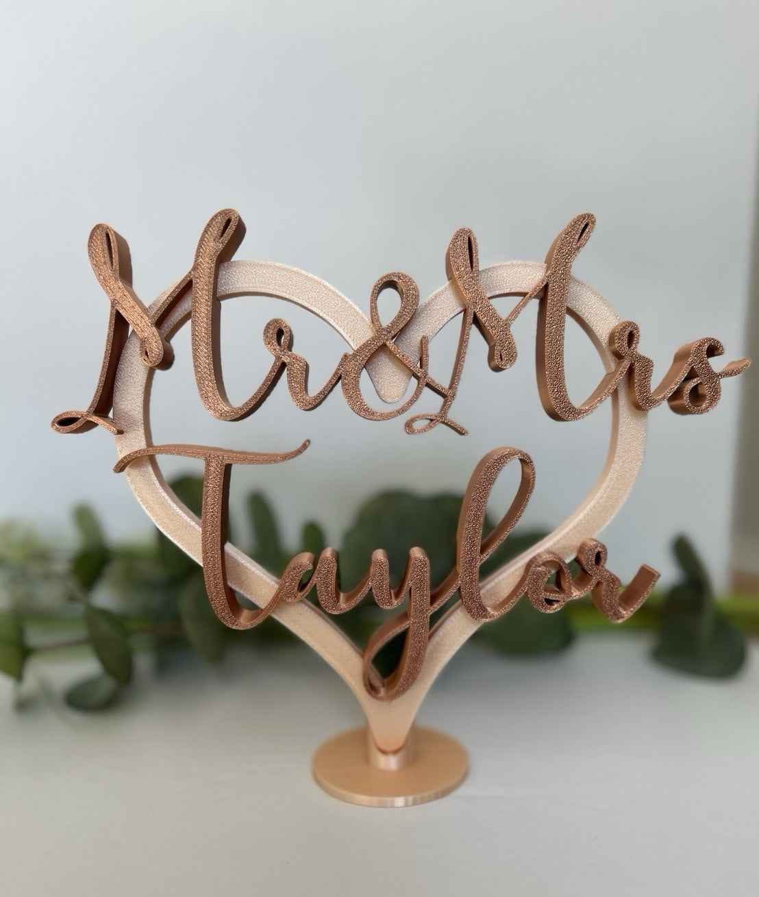 Personalised Wedding Present Gift Mr & Mrs Heart with Names Bride Groom