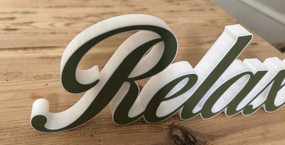 Relax Grey and White Sign Decoration Freestanding Word ornament Home New Gift
