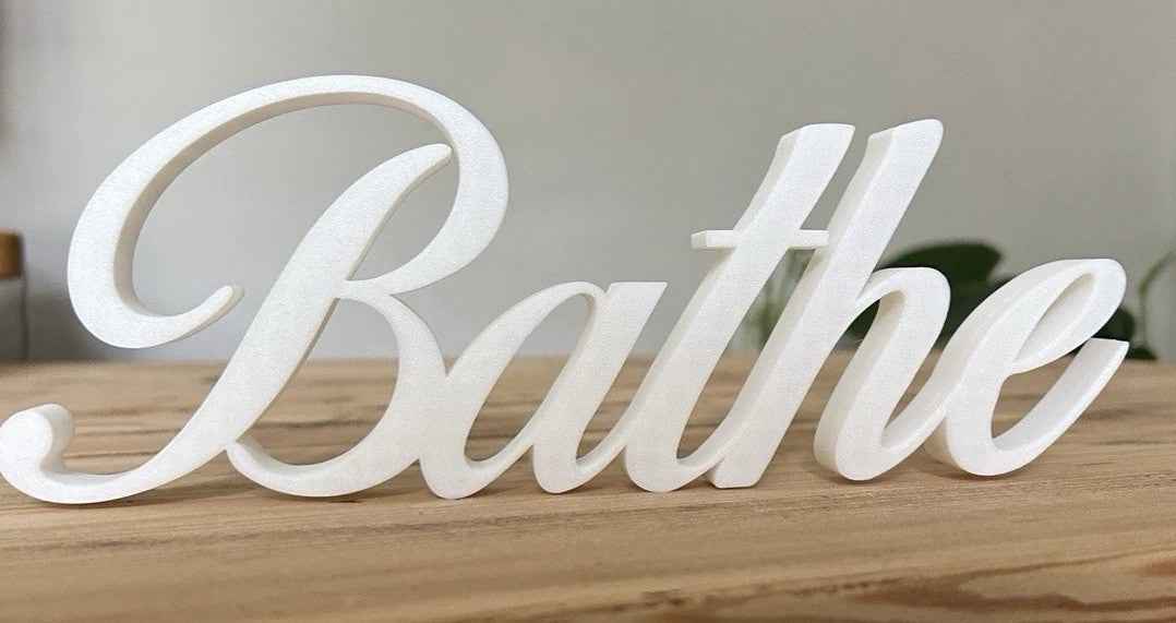 White BATHE Sign Word Letters freestanding Bathroom  Ornament or Wall Decoration