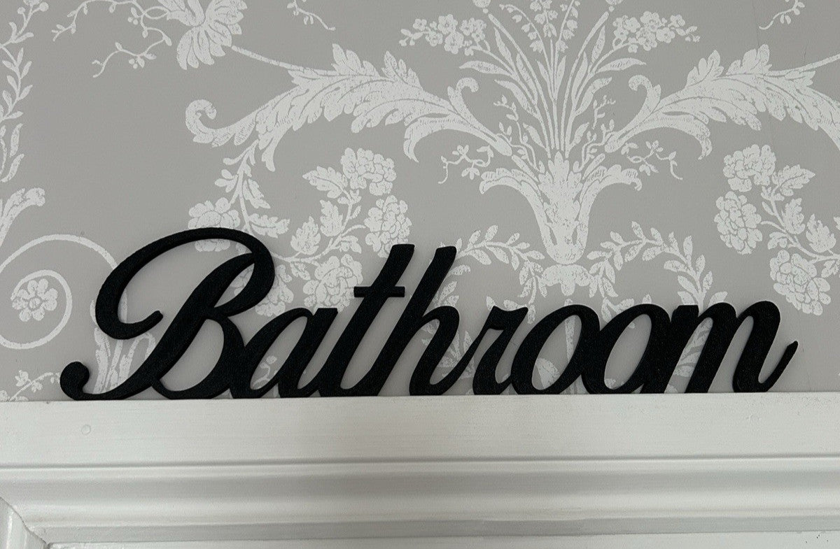 Black Bathroom Wall Sign Door Letters Wall Plaque White Wall New Home Decoration - Poppy Kate Designs