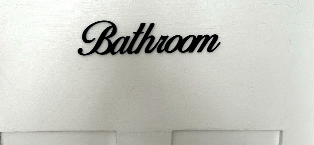 Black Bathroom Wall Sign Door Letters Wall Plaque White Wall New Home Decoration - Poppy Kate Designs