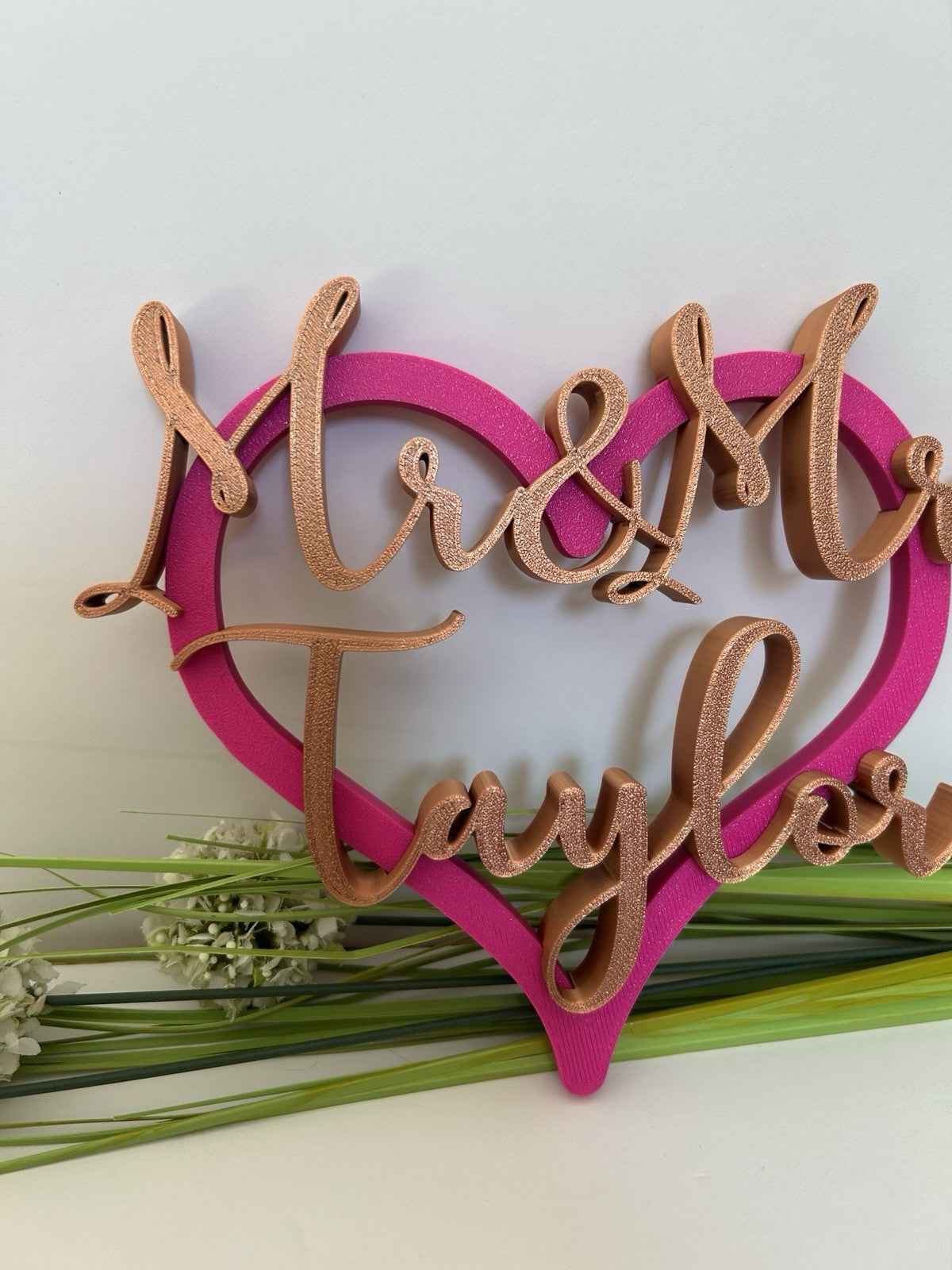 Personalised Wedding Present Gift Mr & Mrs Heart with Names Bride Groom