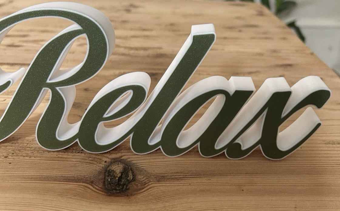 Relax Grey and White Sign Decoration Freestanding Word ornament Home New Gift