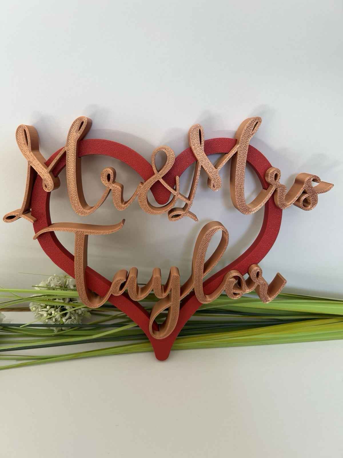 Personalised Wedding Present Gift Mr & Mrs Heart with Names Bride Groom