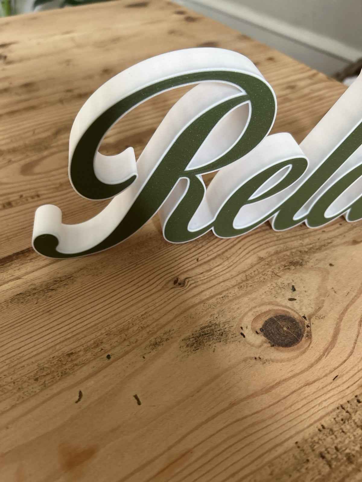 Relax Grey and White Sign Decoration Freestanding Word ornament Home New Gift