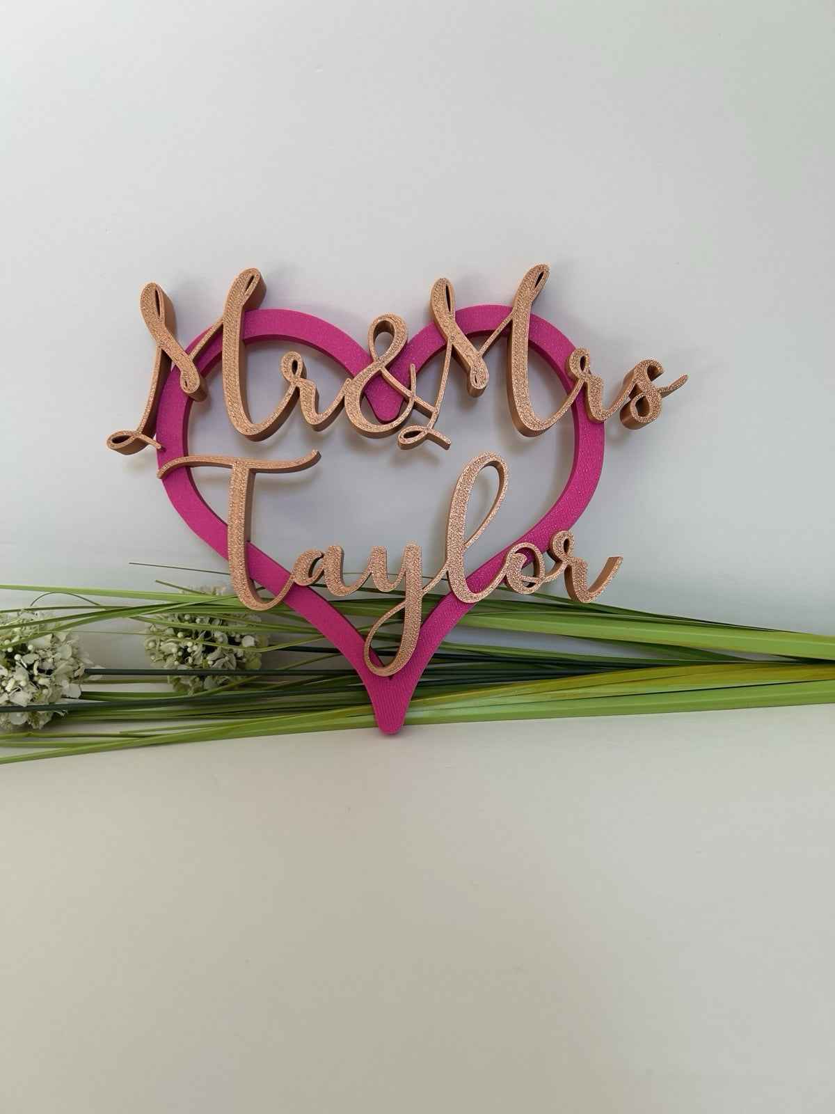 Personalised Wedding Present Gift Mr & Mrs Heart with Names Bride Groom