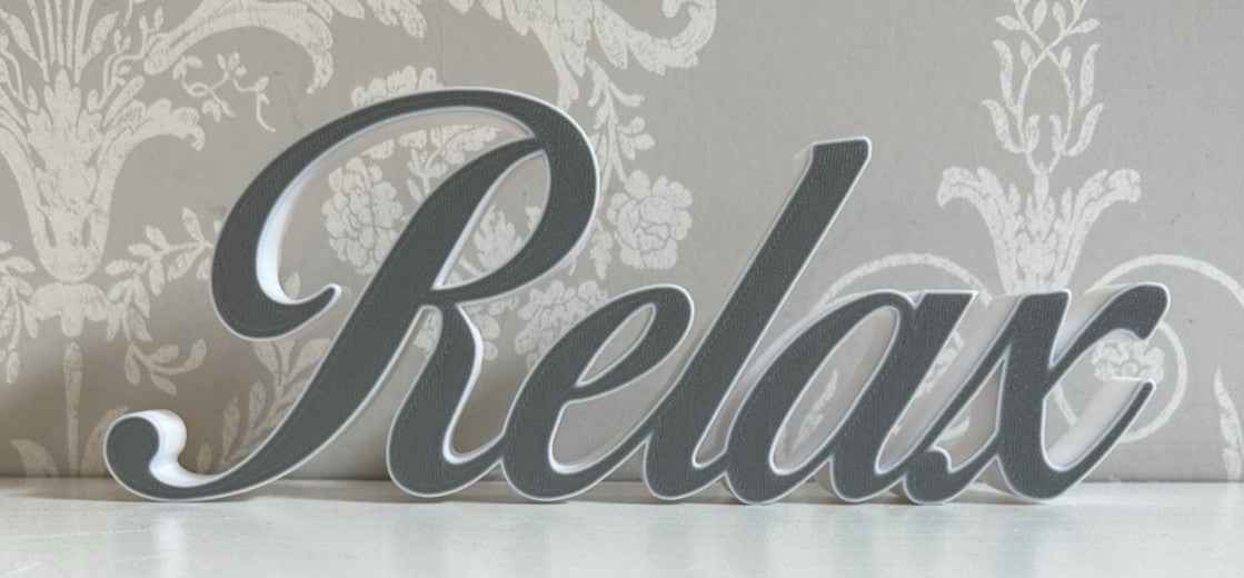 Relax Grey and White Sign Decoration Freestanding Word ornament Home New Gift