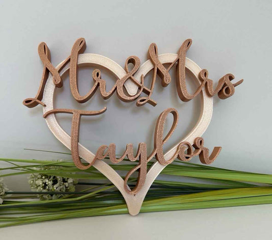 Personalised Wedding Present Gift Mr & Mrs Heart with Names Bride Groom