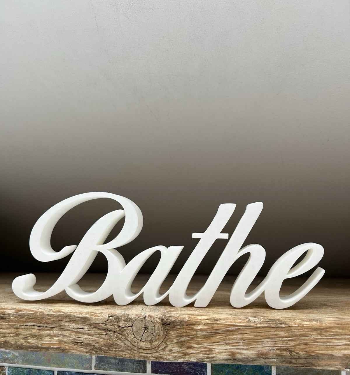 White BATHE Sign Word Letters freestanding Bathroom  Ornament or Wall Decoration