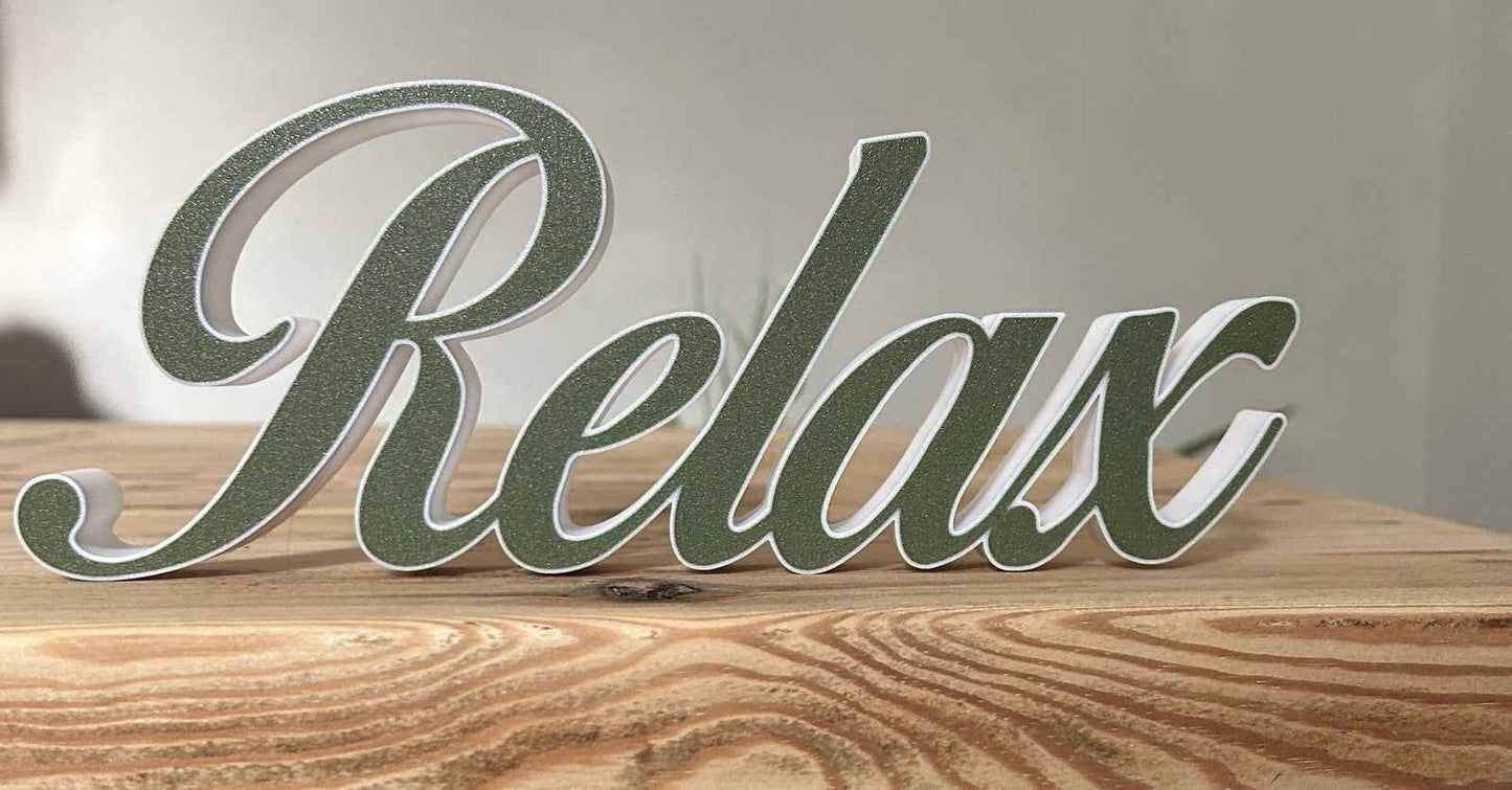 Relax Grey and White Sign Decoration Freestanding Word ornament Home New Gift