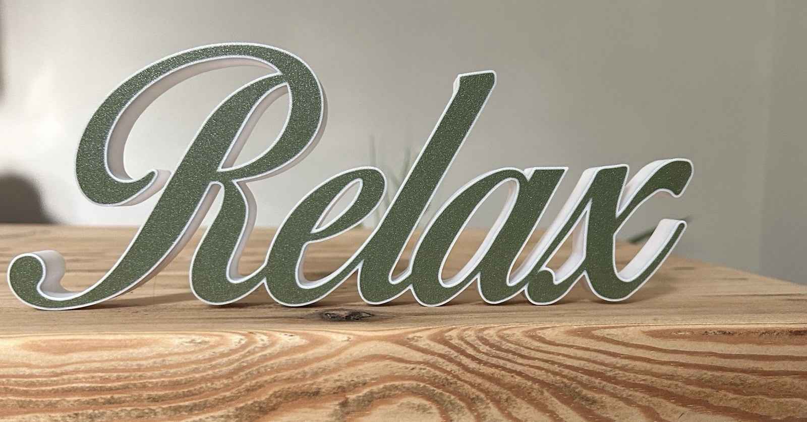 Relax Grey and White Sign Decoration Freestanding Word ornament Home New Gift