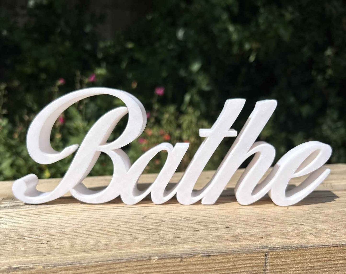 White BATHE Sign Word Letters freestanding Bathroom  Ornament or Wall Decoration