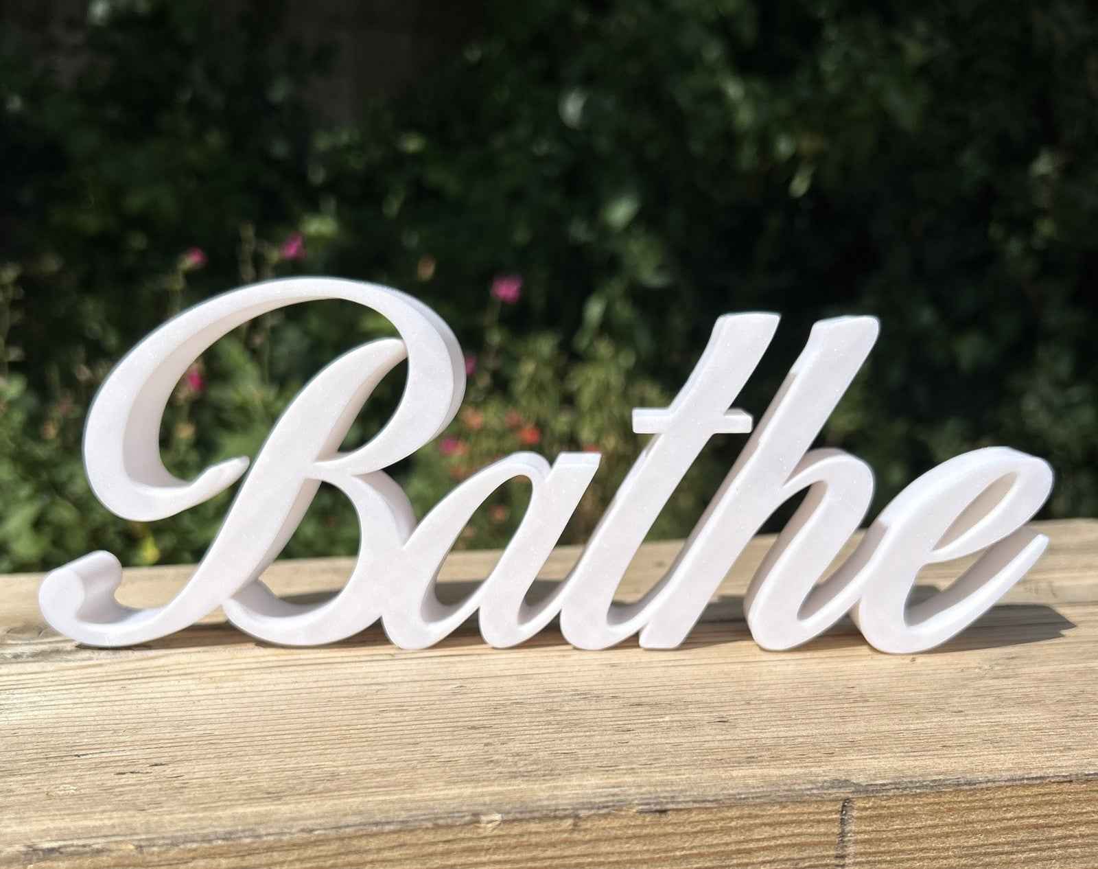 White BATHE Sign Word Letters freestanding Bathroom  Ornament or Wall Decoration