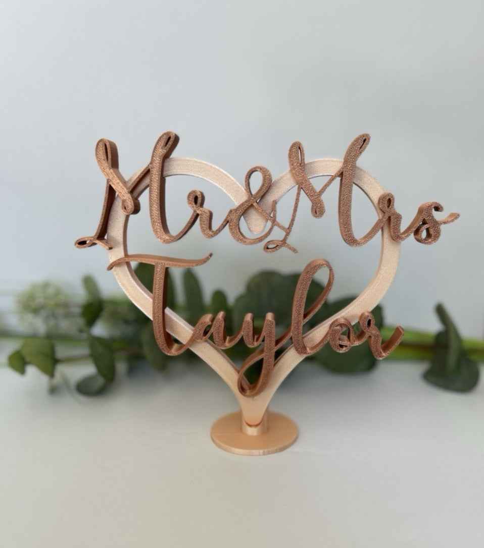 Personalised Wedding Present Gift Mr & Mrs Heart with Names Bride Groom