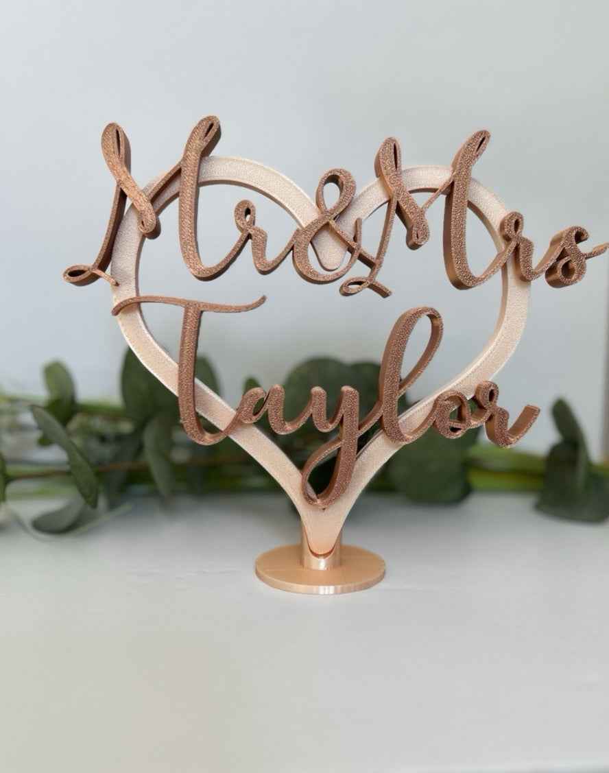 Personalised Wedding Present Gift Mr & Mrs Heart with Names Bride Groom