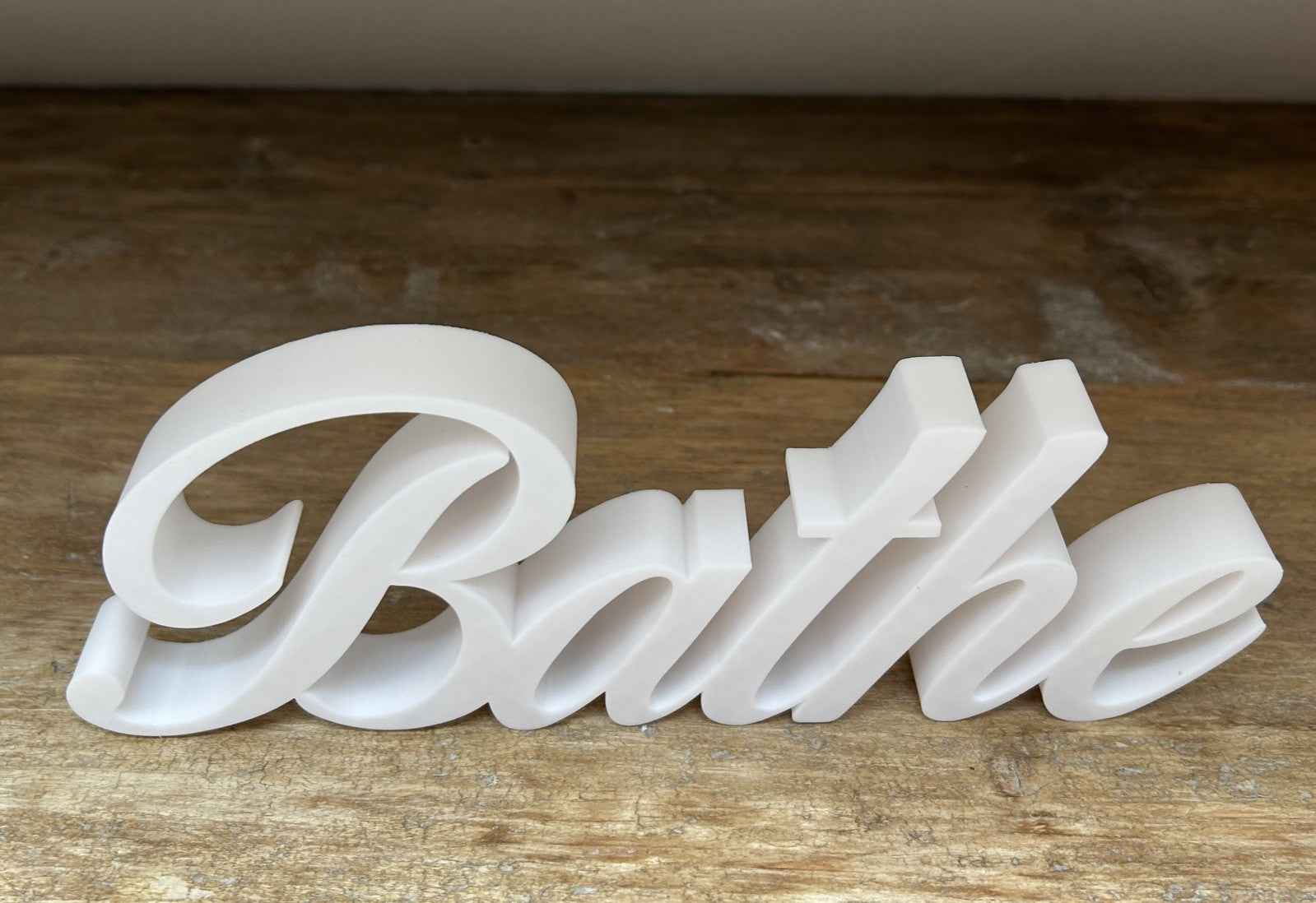 White BATHE Sign Word Letters freestanding Bathroom  Ornament or Wall Decoration