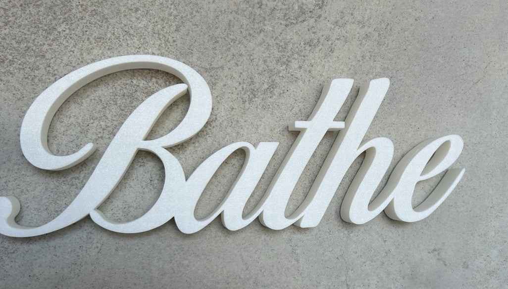 White BATHE Sign Word Letters freestanding Bathroom  Ornament or Wall Decoration