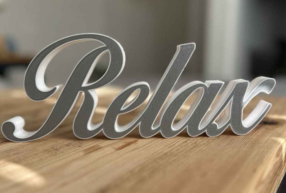 Relax Grey and White Sign Decoration Freestanding Word ornament Home New Gift