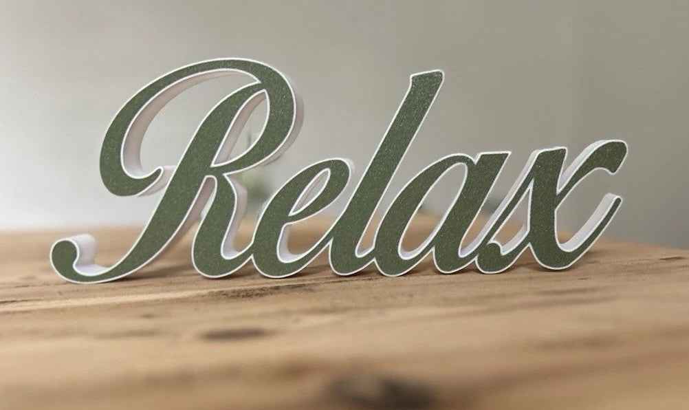 Relax Grey and White Sign Decoration Freestanding Word ornament Home New Gift